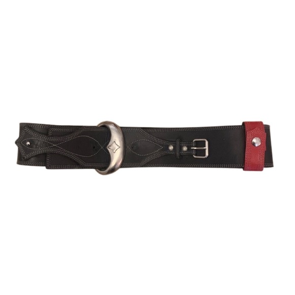 VTG Claude Montana black leather belt with top stitching main image 5